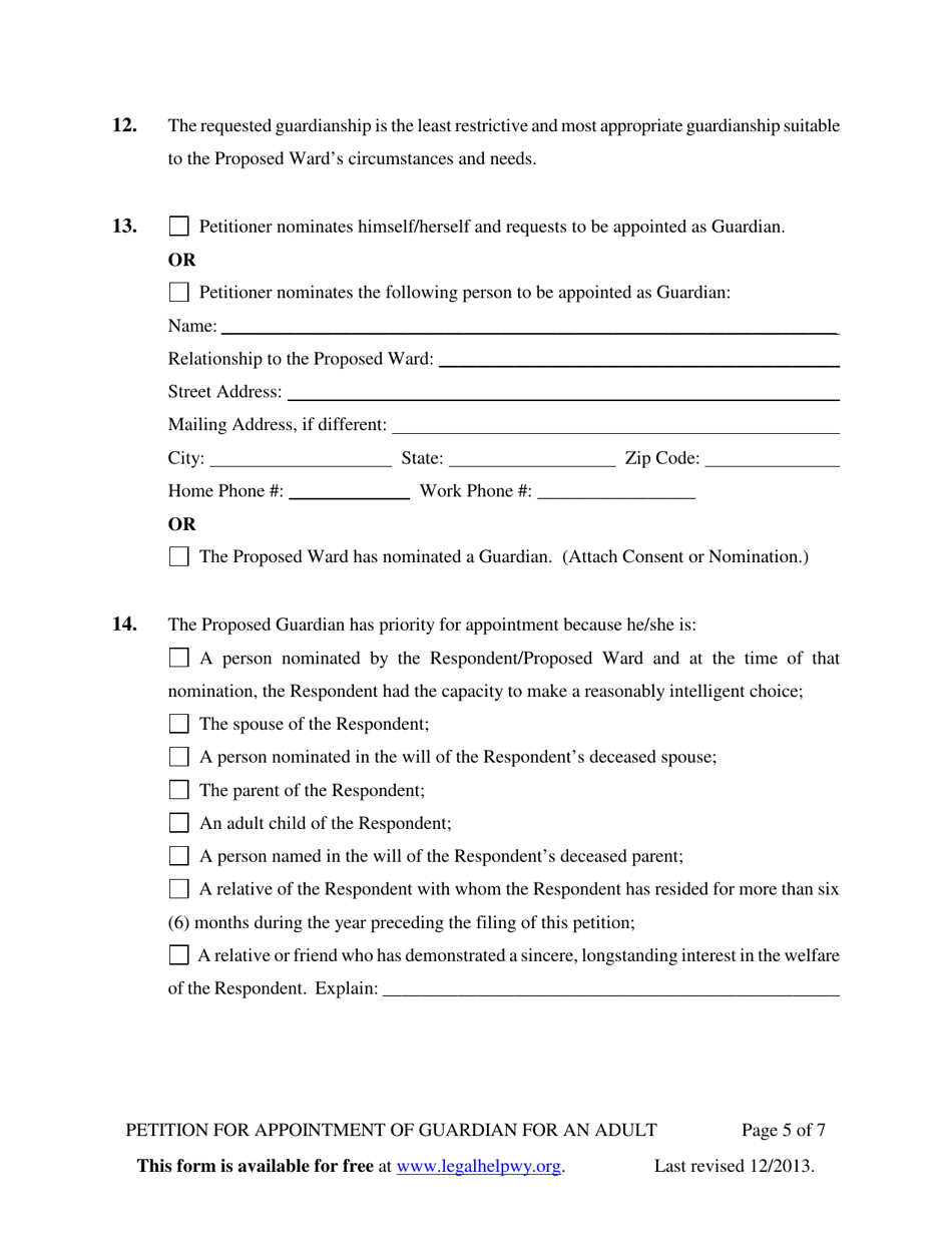 Petition for Appointment of Guardian for an Adult - Wyoming, Page 5