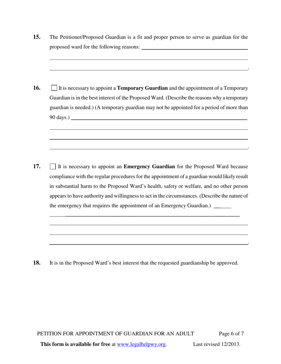 Petition for Appointment of Guardian for an Adult - Wyoming, Page 6