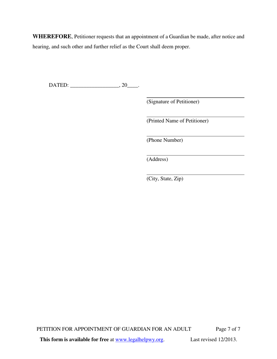 Petition for Appointment of Guardian for an Adult - Wyoming, Page 7