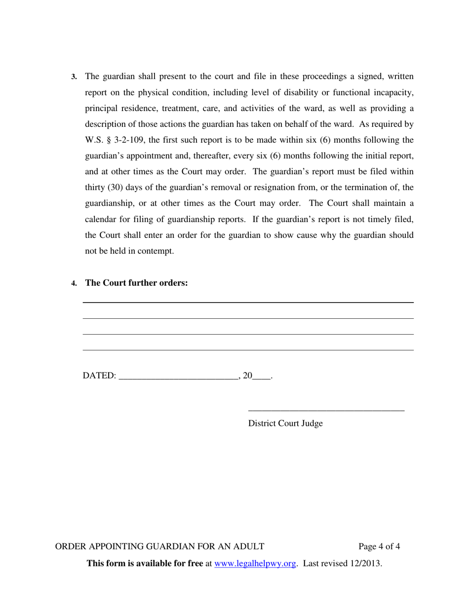 Order Appointing Guardian for an Adult - Wyoming, Page 4
