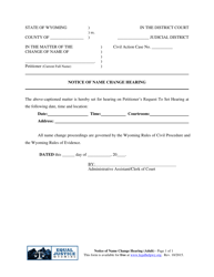 Document preview: Notice of Name Change Hearing (Adult) - Wyoming
