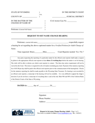 Document preview: Request to Set Name Change Hearing (Adult) - Wyoming