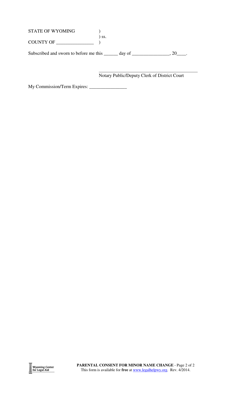 Parental Consent to Name Change of Minor Child - Wyoming, Page 2