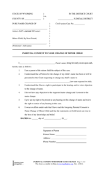 Document preview: Parental Consent to Name Change of Minor Child - Wyoming