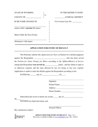 Document preview: Application for Entry of Default - Minor Name Change - Wyoming