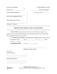 Document preview: Order Setting Minor's Name Change Hearing - Wyoming
