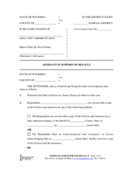 Document preview: Affidavit in Support of Default - Minor Name Change - Wyoming