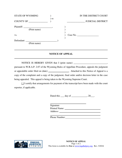 Notice of Appeal - Wyoming Download Pdf