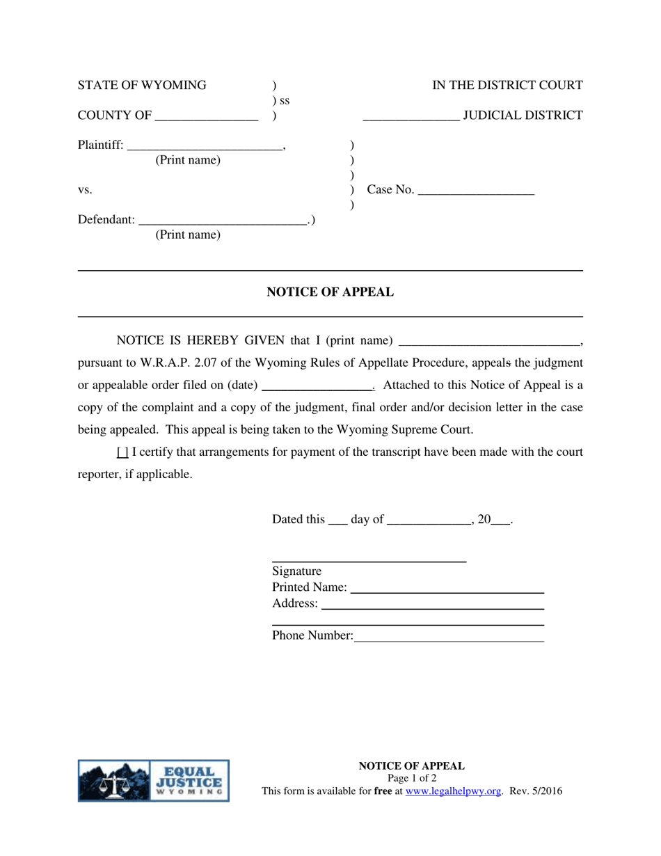Notice of Appeal - Wyoming, Page 1