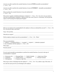 Americans With Disabilities Act (Ada) Intake Questionnaire - Fair Employment Program - Wyoming, Page 3