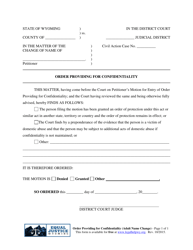Document preview: Order Providing for Confidentiality (Adult Name Change) - Wyoming