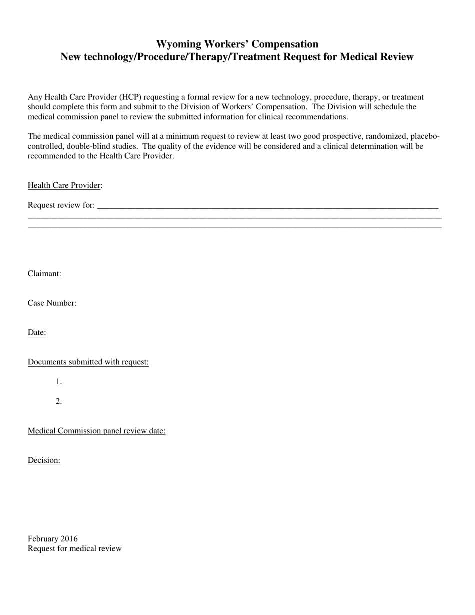 New Technology / Procedure / Therapy / Treatment Request for Medical Review - Wyoming, Page 1