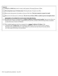 Foreign Limited Liability Company Application for Amended Certificate of Authority - Wyoming, Page 2