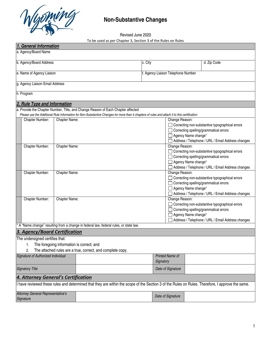 Wyoming Non-substantive Changes - Fill Out, Sign Online and Download ...