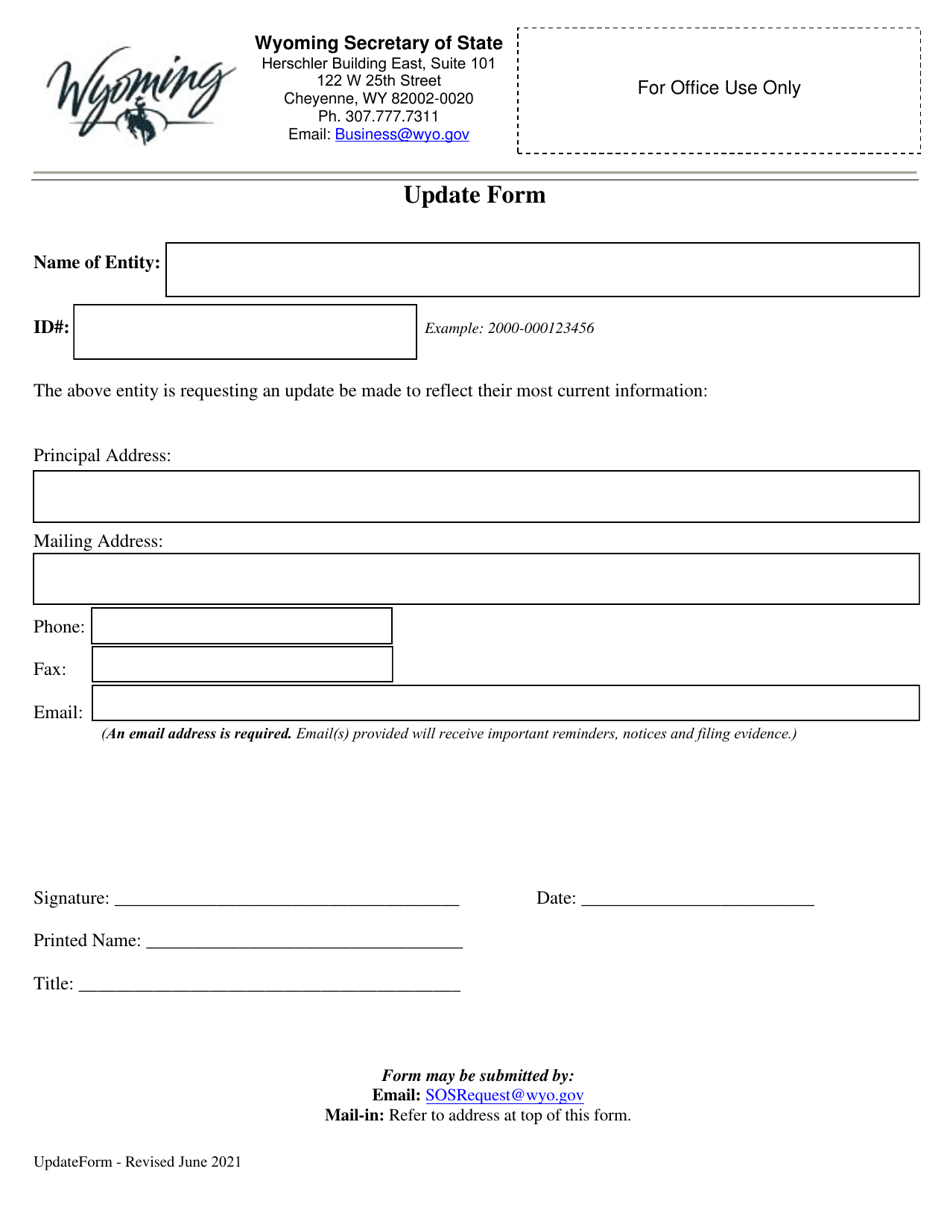 Update Form - Wyoming, Page 1