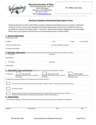 Business Database Download Subscription Form - Wyoming, Page 2