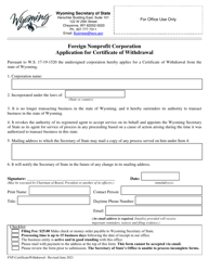 Foreign Nonprofit Corporation Application for Certificate of Withdrawal - Wyoming