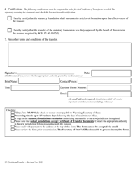 Statutory Foundation Application for Certificate of Transfer - Wyoming, Page 2