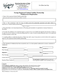 Foreign Registered Limited Liability Partnership Withdrawal of Registration - Wyoming