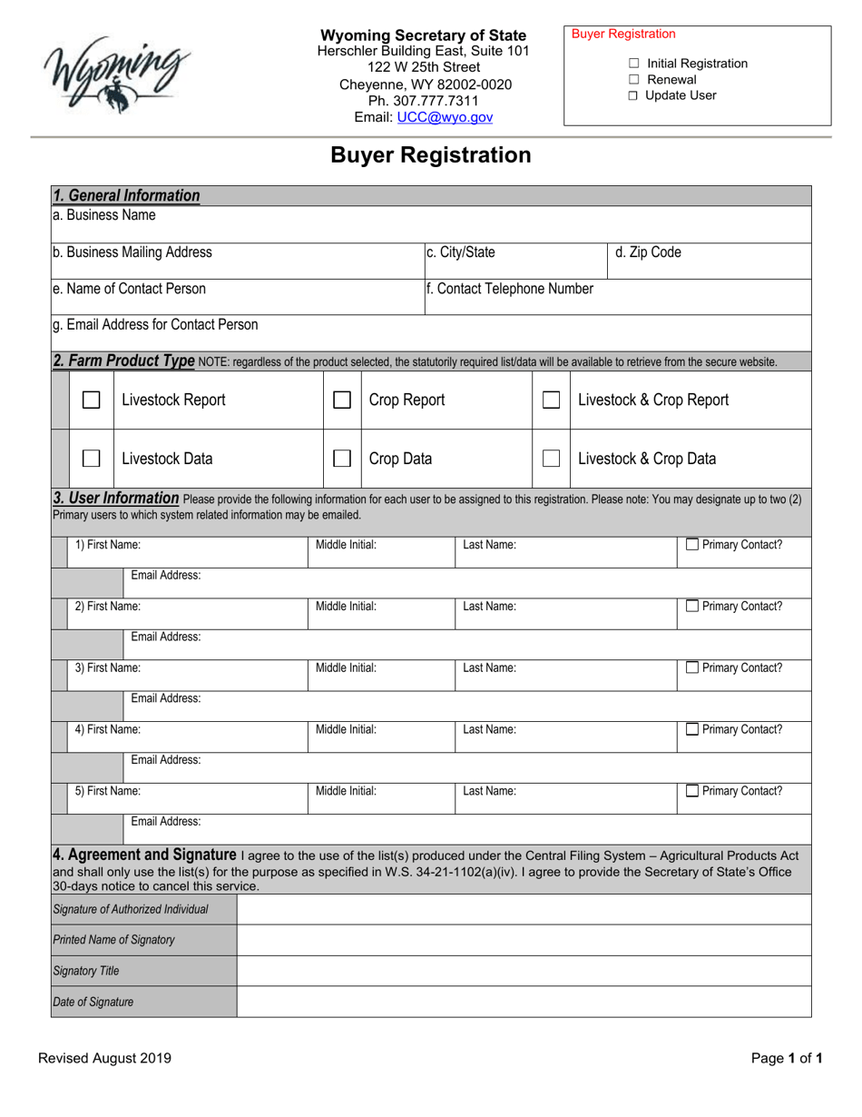 Buyer Registration - Wyoming, Page 1