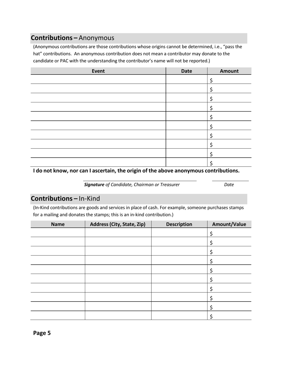 Statement of Contributions and Expenditures - Candidate and Candidates Campaign Committee - Wyoming, Page 6