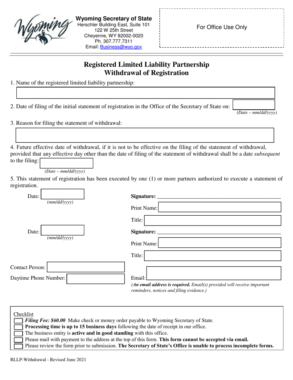 Registered Limited Liability Partnership Withdrawal of Registration - Wyoming, Page 1