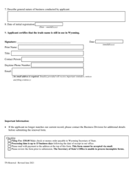 Application for Renewal of Trade Name Registration - Wyoming, Page 2