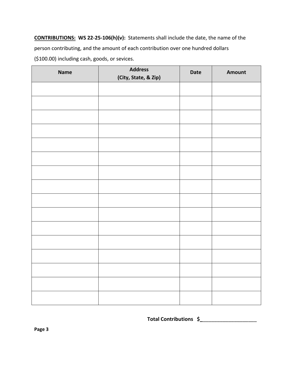 Independent Expenditures Report: Statement of Contributions  Expenditures - Wyoming, Page 3