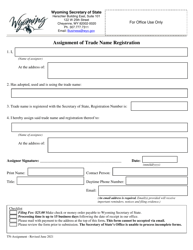 Document preview: Assignment of Trade Name Registration - Wyoming