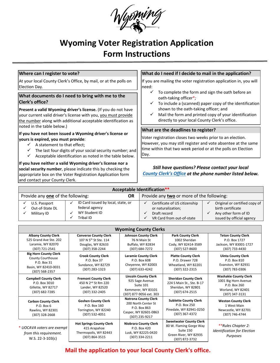 Wyoming Voter Registration Application and Change Form - Wyoming, Page 1