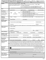 Wyoming Voter Registration Application and Change Form - Wyoming, Page 2