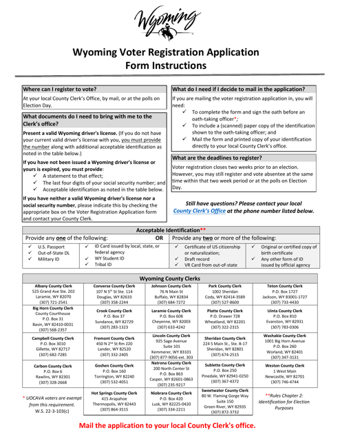 Wyoming Voter Registration Application and Change Form - Wyoming Download Pdf