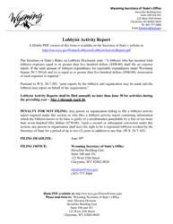 Document preview: Lobbyist Activity Report - Wyoming