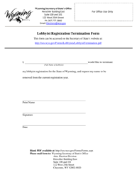 Document preview: Lobbyist Registration Termination Form - Wyoming