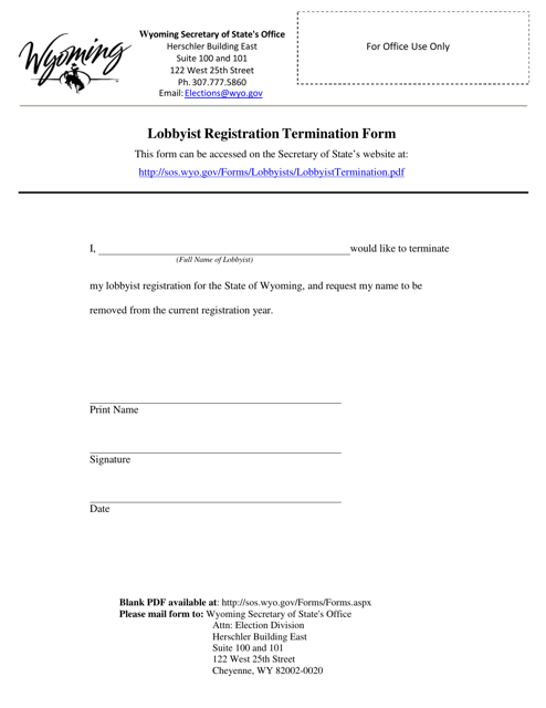 Lobbyist Registration Termination Form - Wyoming Download Pdf