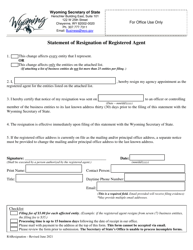 Document preview: Statement of Resignation of Registered Agent - Wyoming