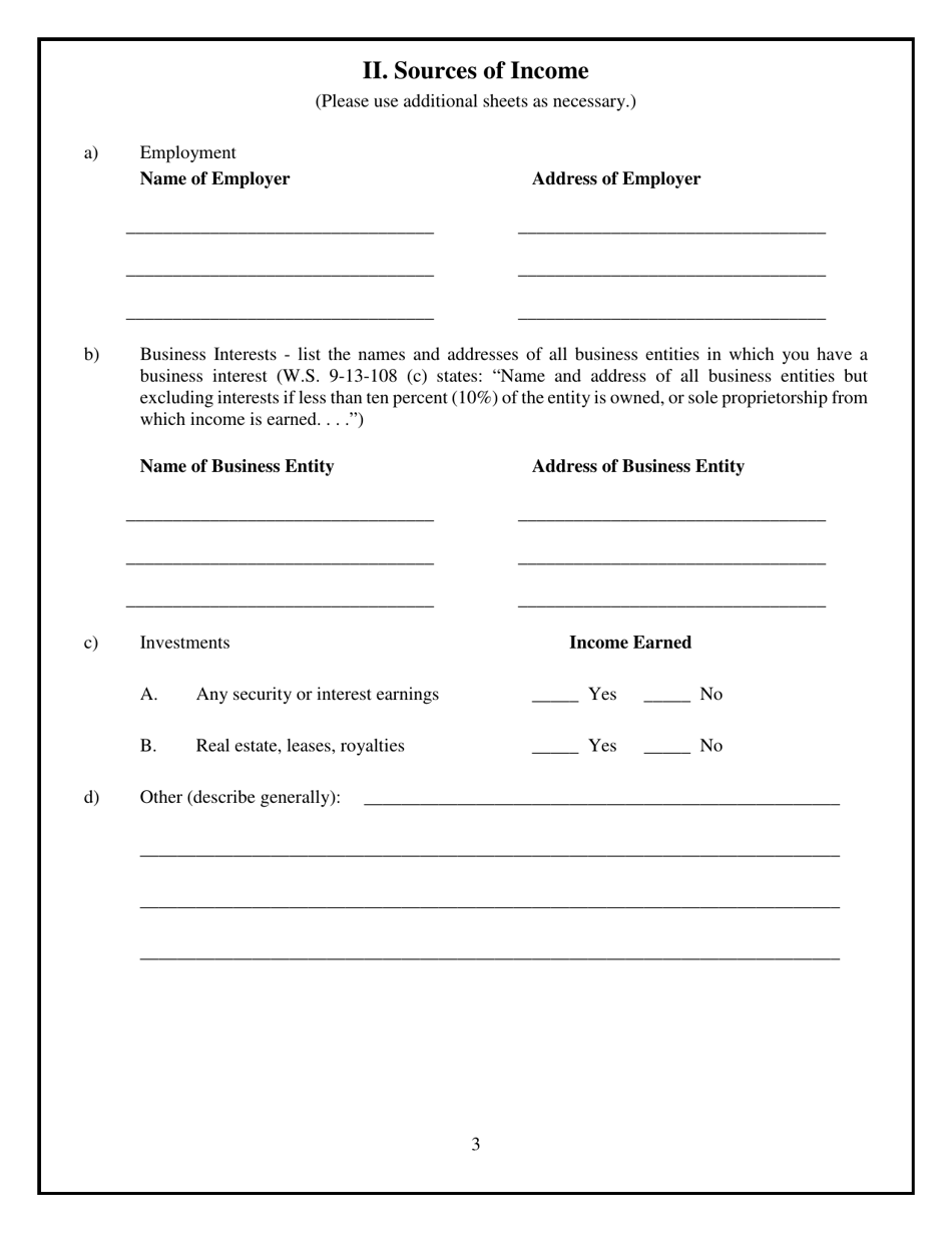 State Elected Official Financial Disclosure Form - Wyoming, Page 4