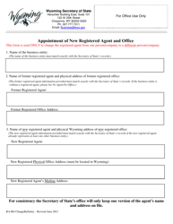 Document preview: Appointment of New Registered Agent and Office - Wyoming