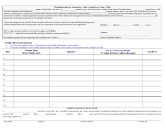 Legislative and County Petition for Nomination of Independent Candidates for Partisan Office - Wyoming, Page 2