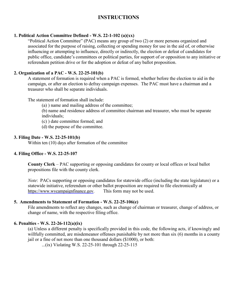 Amended Statement of Formation - Political Action Committee - Wyoming, Page 2