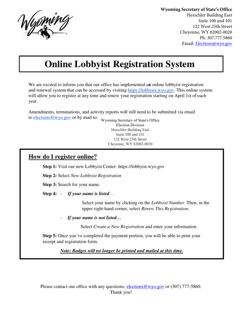 Lobbyist Registration Form - Wyoming Download Pdf