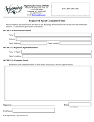 Document preview: Registered Agent Complaint Form - Wyoming
