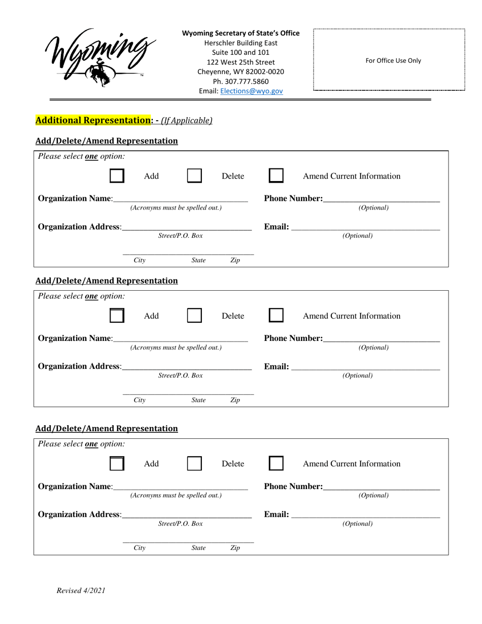 Lobbyist Amendment Form - Wyoming, Page 2