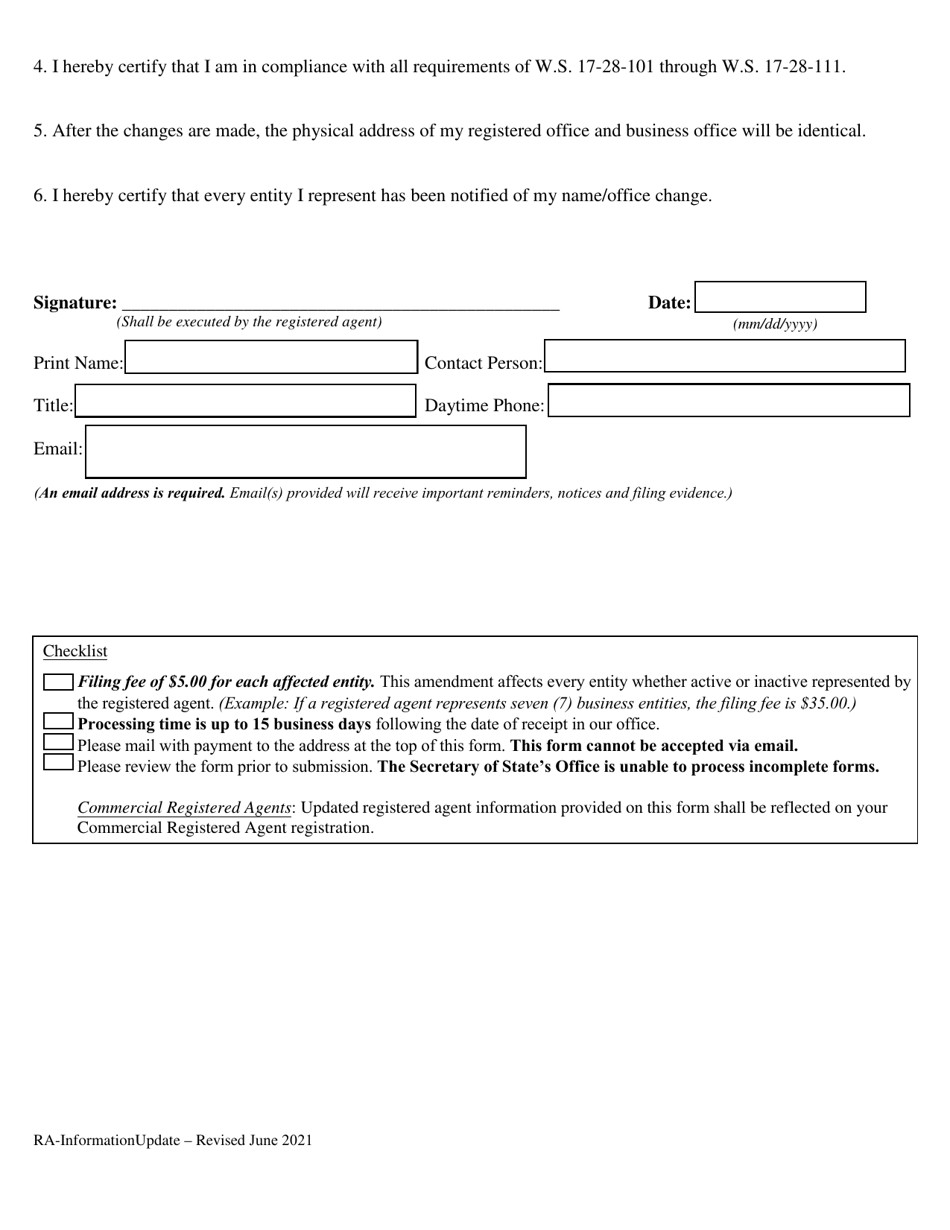 Registered Agent Information Update - Wyoming, Page 2