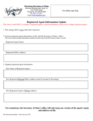 Document preview: Registered Agent Information Update - Wyoming