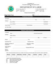 Wage Claim Form - Virgin Islands
