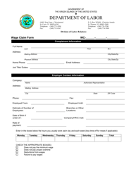 Document preview: Wage Claim Form - Virgin Islands