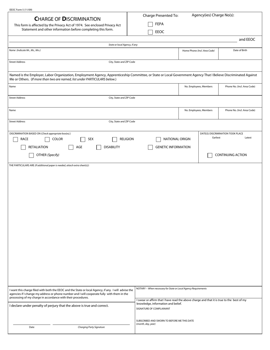 EEOC Form 5 Charge of Discrimination, Page 1