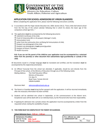 Document preview: Application for School Admissions by Virgin Islanders - British Virgin Islands