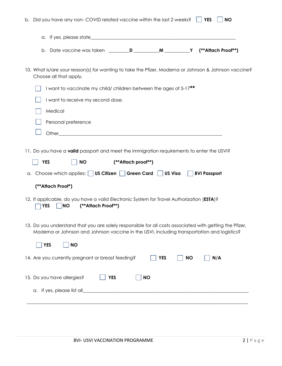 Bvi-Usvi Vaccination Bubble Pre-registration Form - British Virgin Islands, Page 2